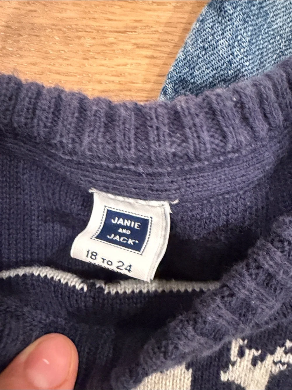 Janie and Jack Navy & Light Blue Moose Knit Sweater
